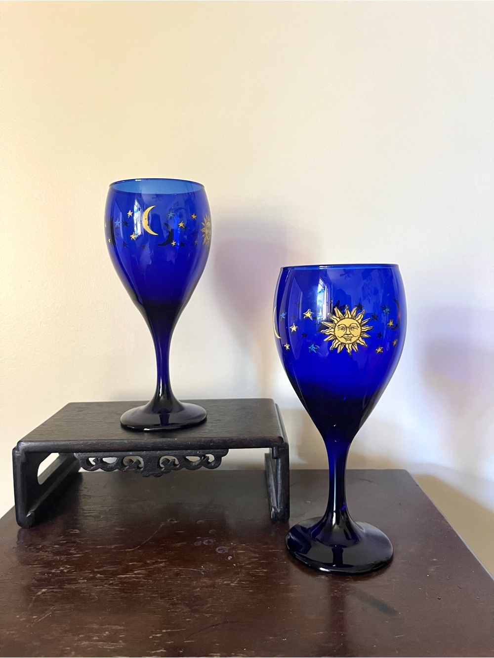 Pair of Vintage Libbey Glass Celestial Wine Glasses